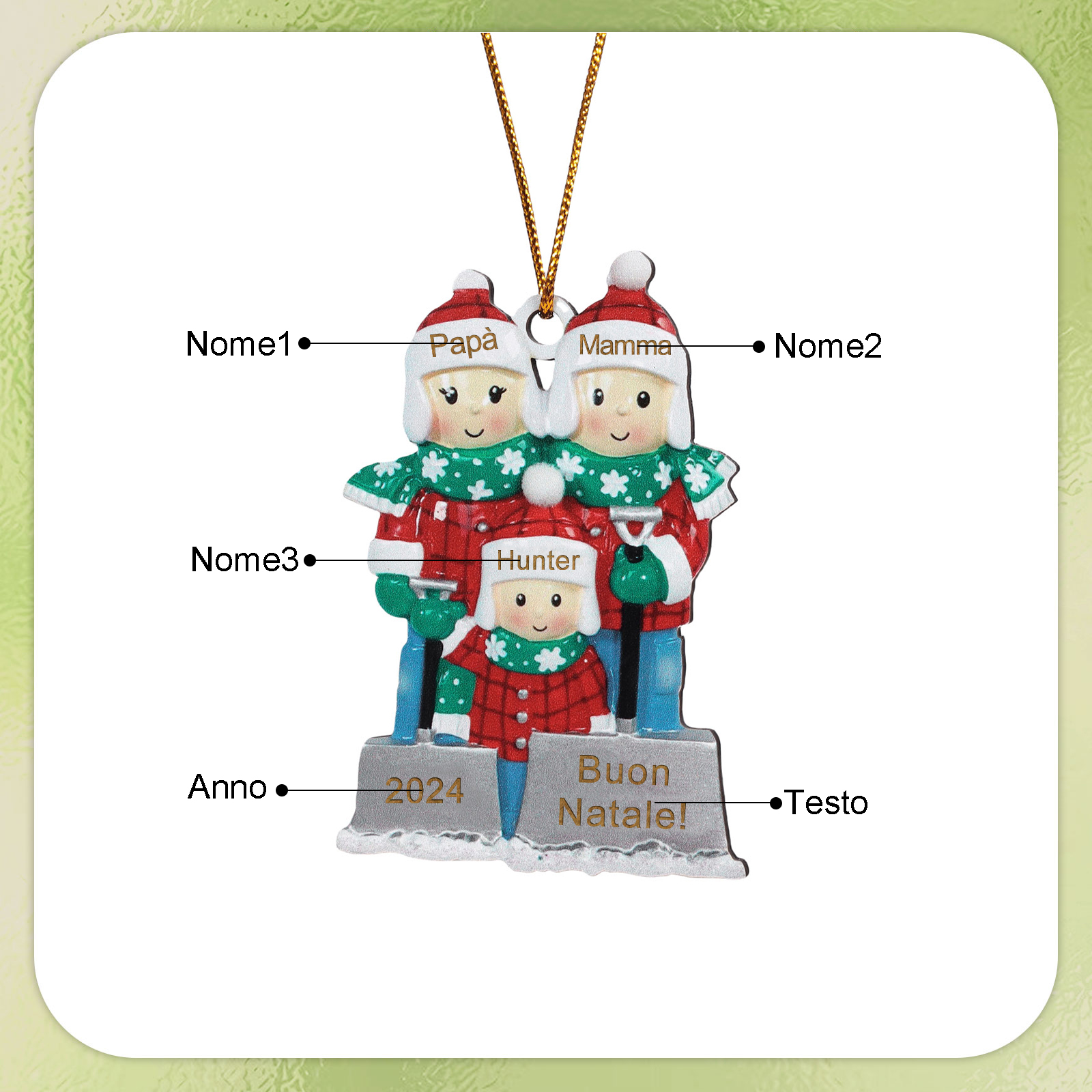 Ornamento Natalizio Personalizzato - Decorazione con 3-6 Nomi, 1 Anno & 1 Testo - Regalo di Natale per la Famiglia | Jessemade
