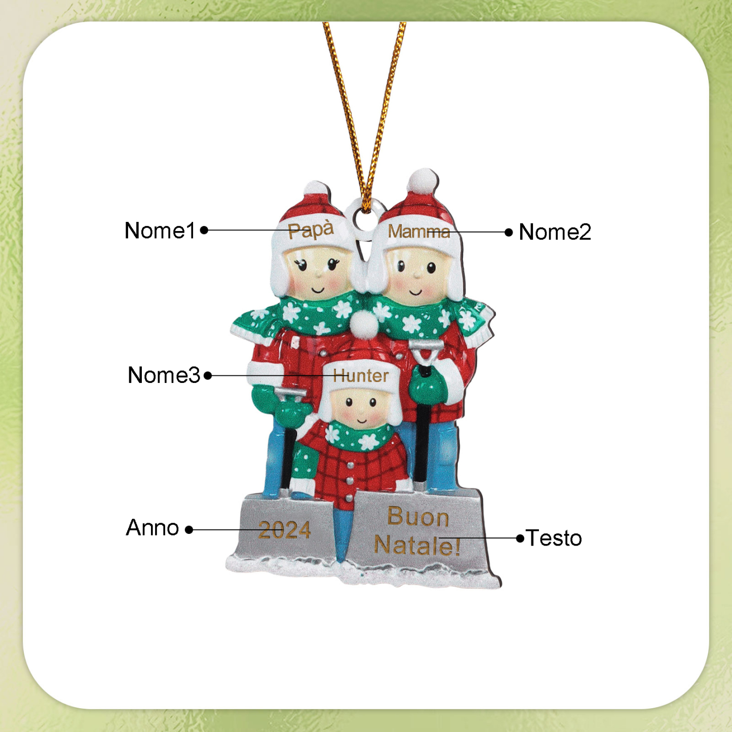 Ornamento Natalizio Personalizzato - Decorazione con 3-6 Nomi, 1 Anno & 1 Testo - Regalo di Natale per la Famiglia | Jessemade