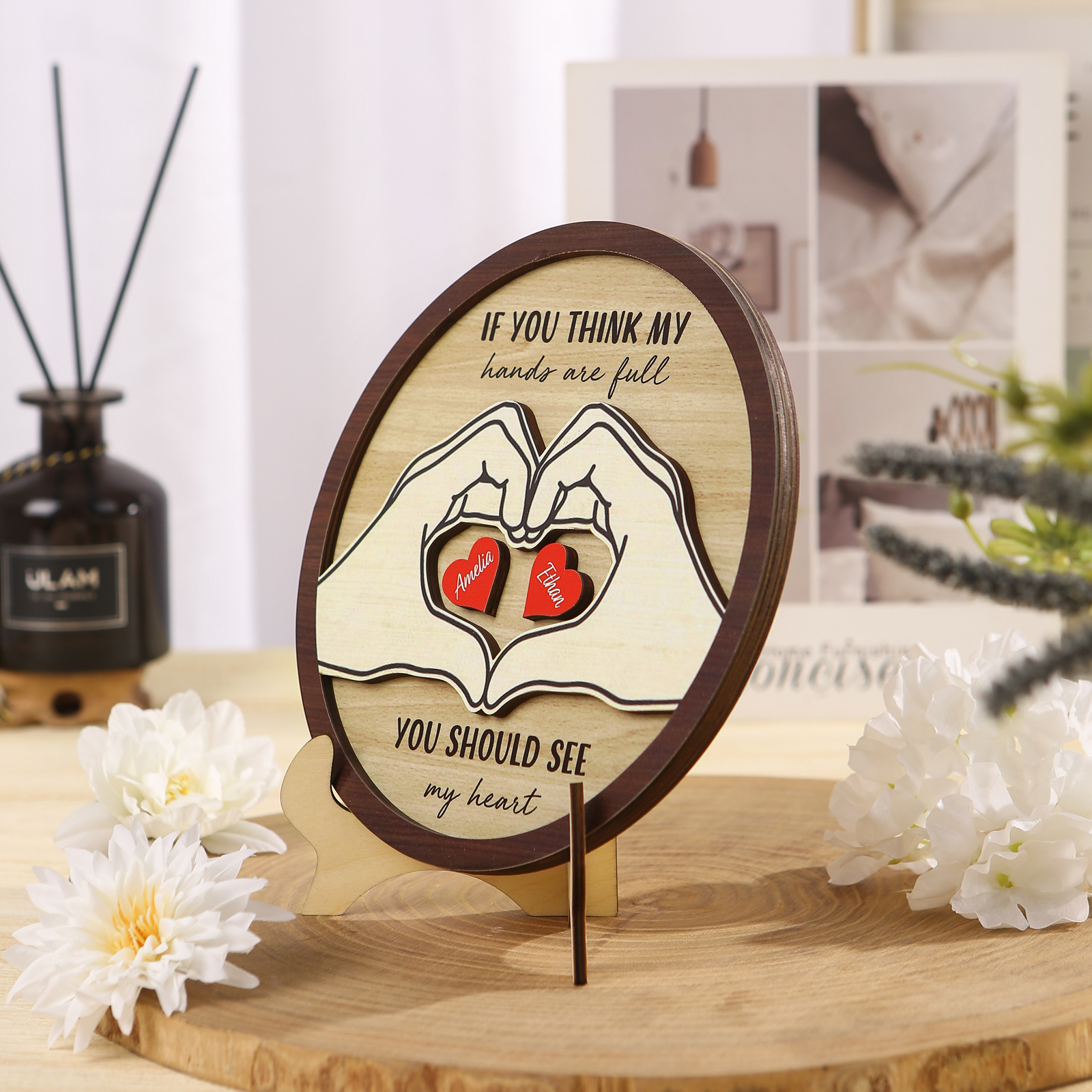 Personalized Home Frame Wooden Ornaments Custom 2-5 Names & 2 Text Ornaments Gift For Family| Jessmade