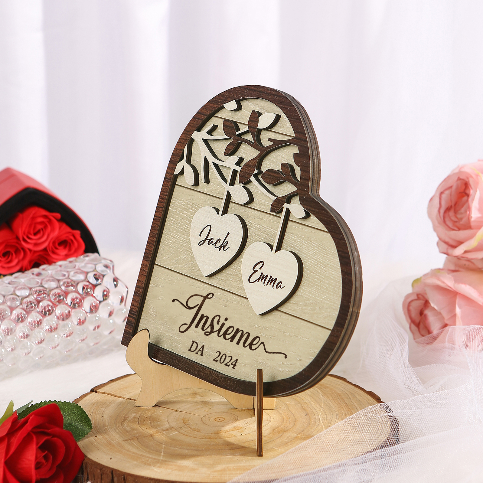 Cuore Ornamenti in Legno Personalizzato con Nomi e Data – Regalo Romantico per Lui o Lei | Jessemade