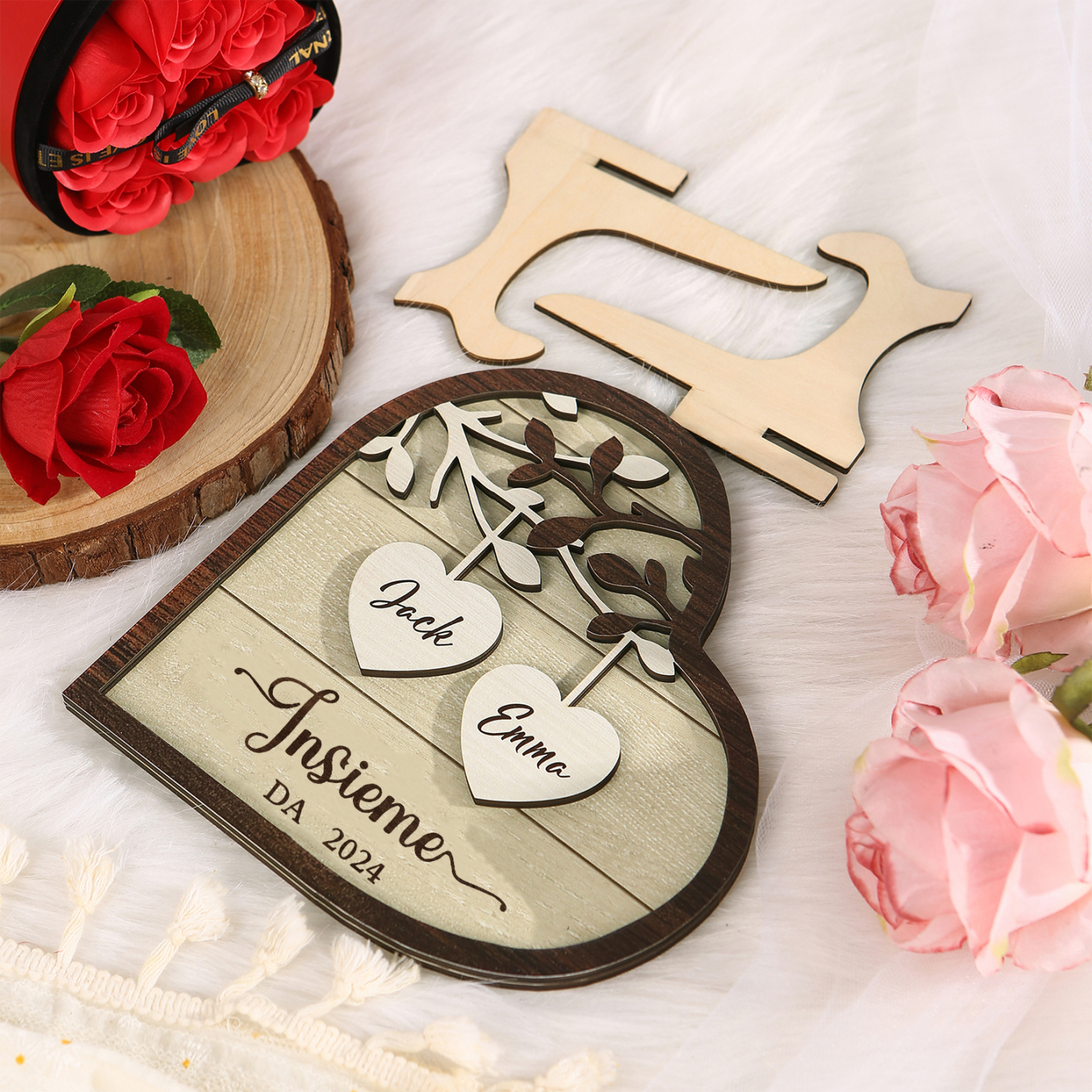Cuore Ornamenti in Legno Personalizzato con Nomi e Data – Regalo Romantico per Lui o Lei | Jessemade