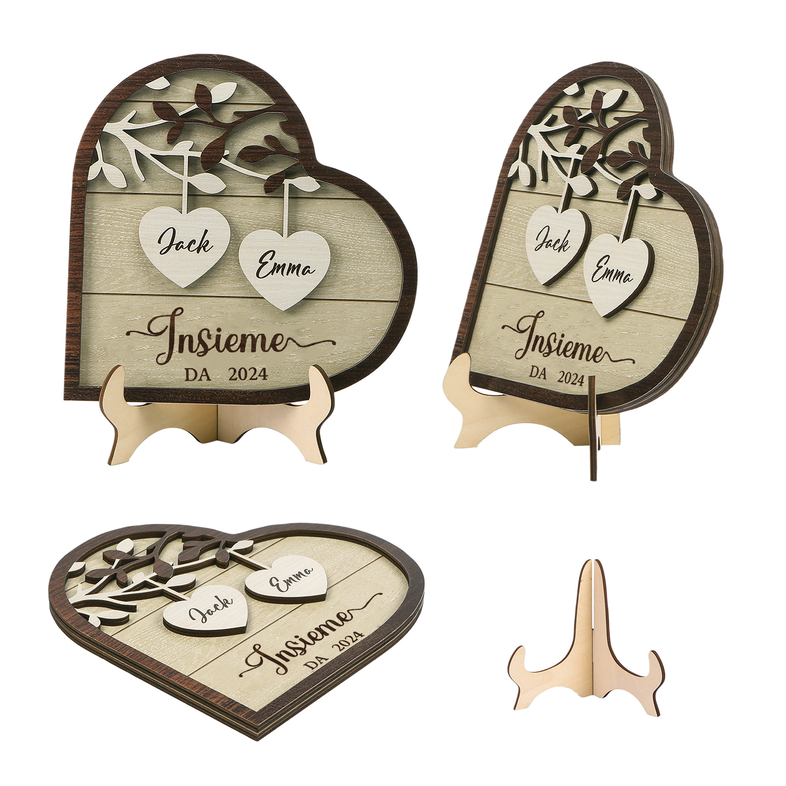 Cuore Ornamenti in Legno Personalizzato con Nomi e Data – Regalo Romantico per Lui o Lei | Jessemade