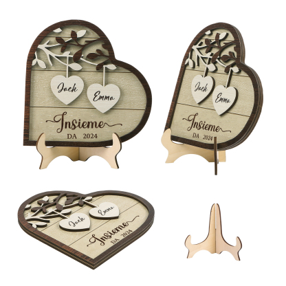 Cuore Ornamenti in Legno Personalizzato con Nomi e Data – Regalo Romantico per Lui o Lei | Jessemade
