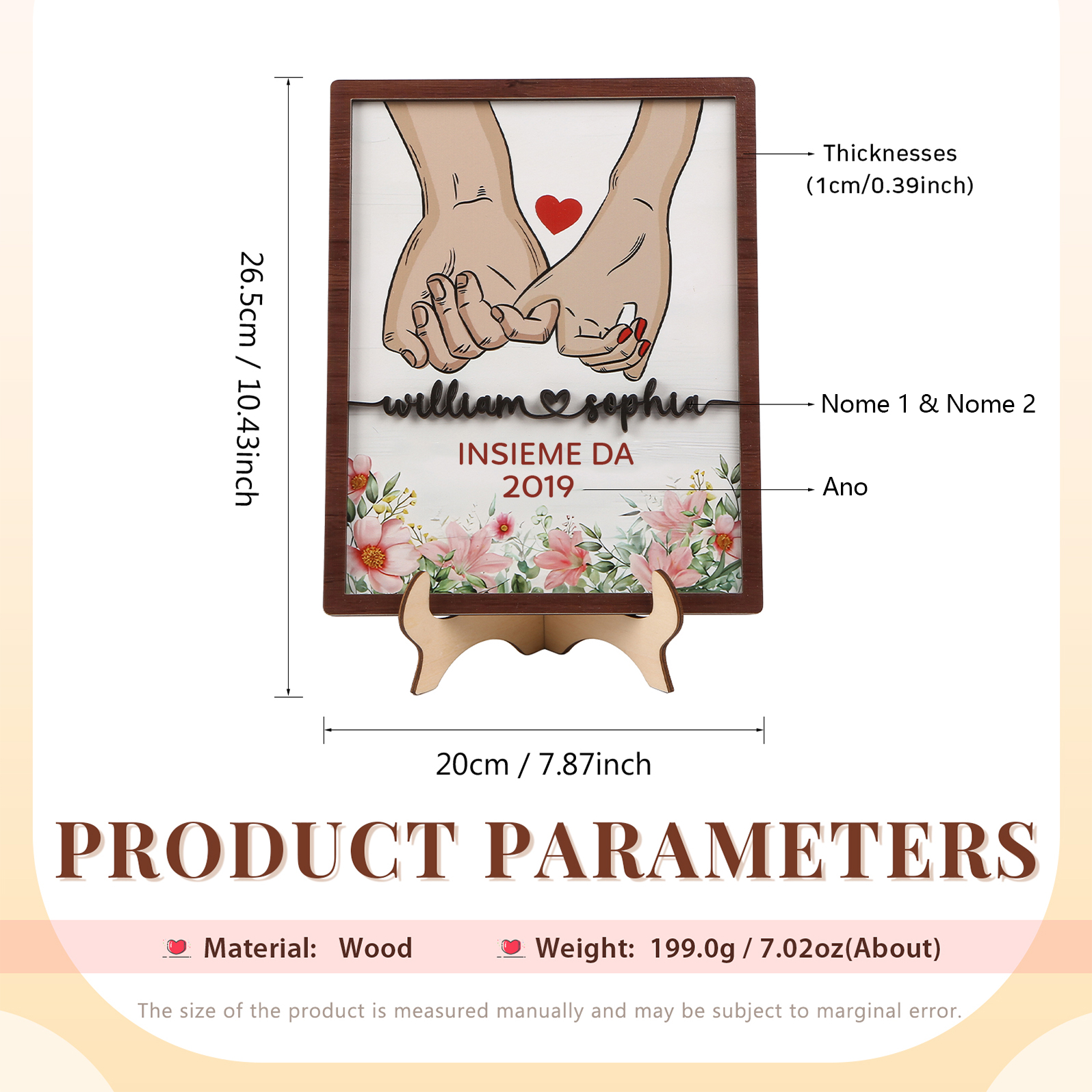 Ornamenti in Legno Personalizzata con Mani Intrecciate, Nomi & Data – Romantico Oggetto per Lui o Lei | Jessemade