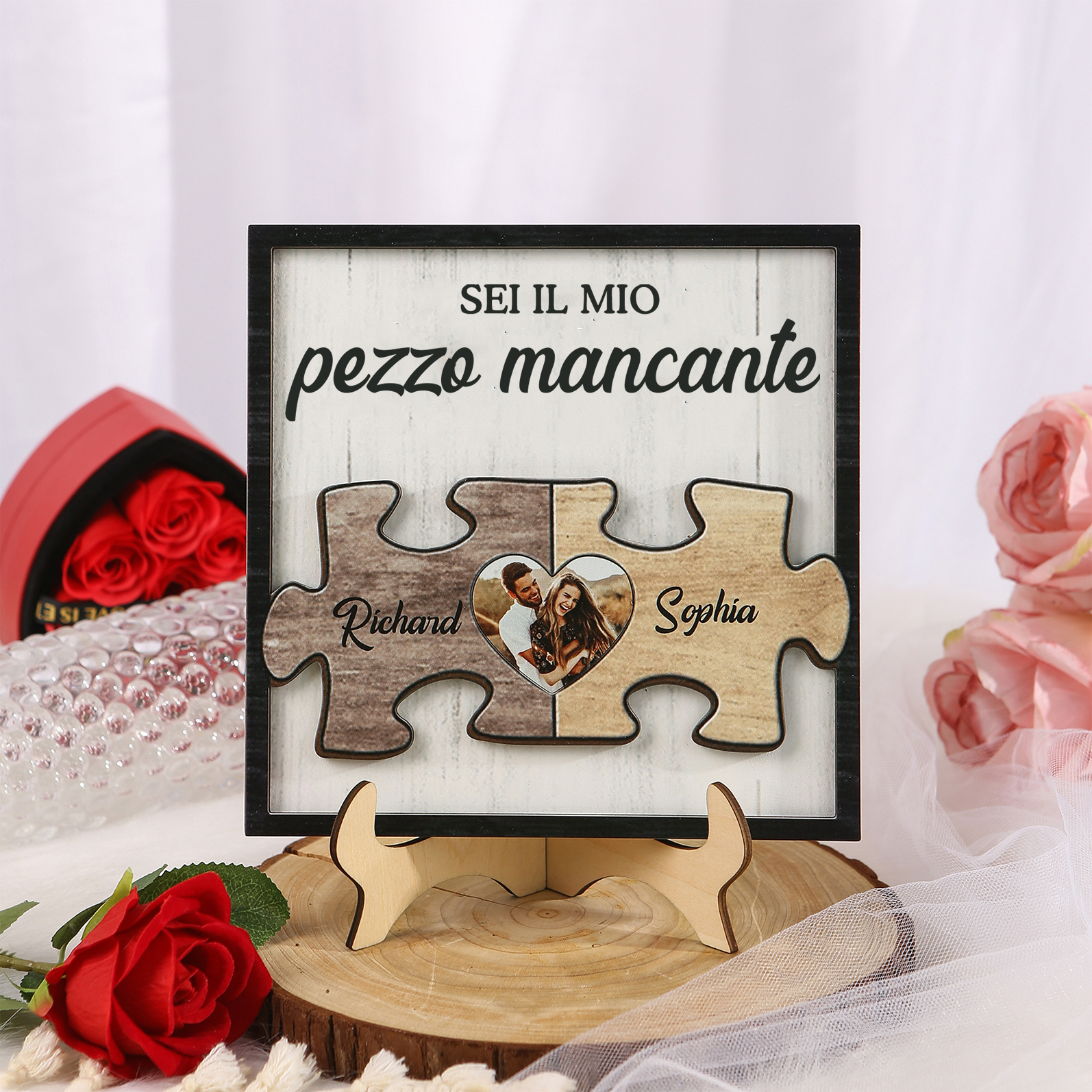 Ornamenti in Legno Personalizzato a Forma di Puzzle con Foto e 2 Nomi