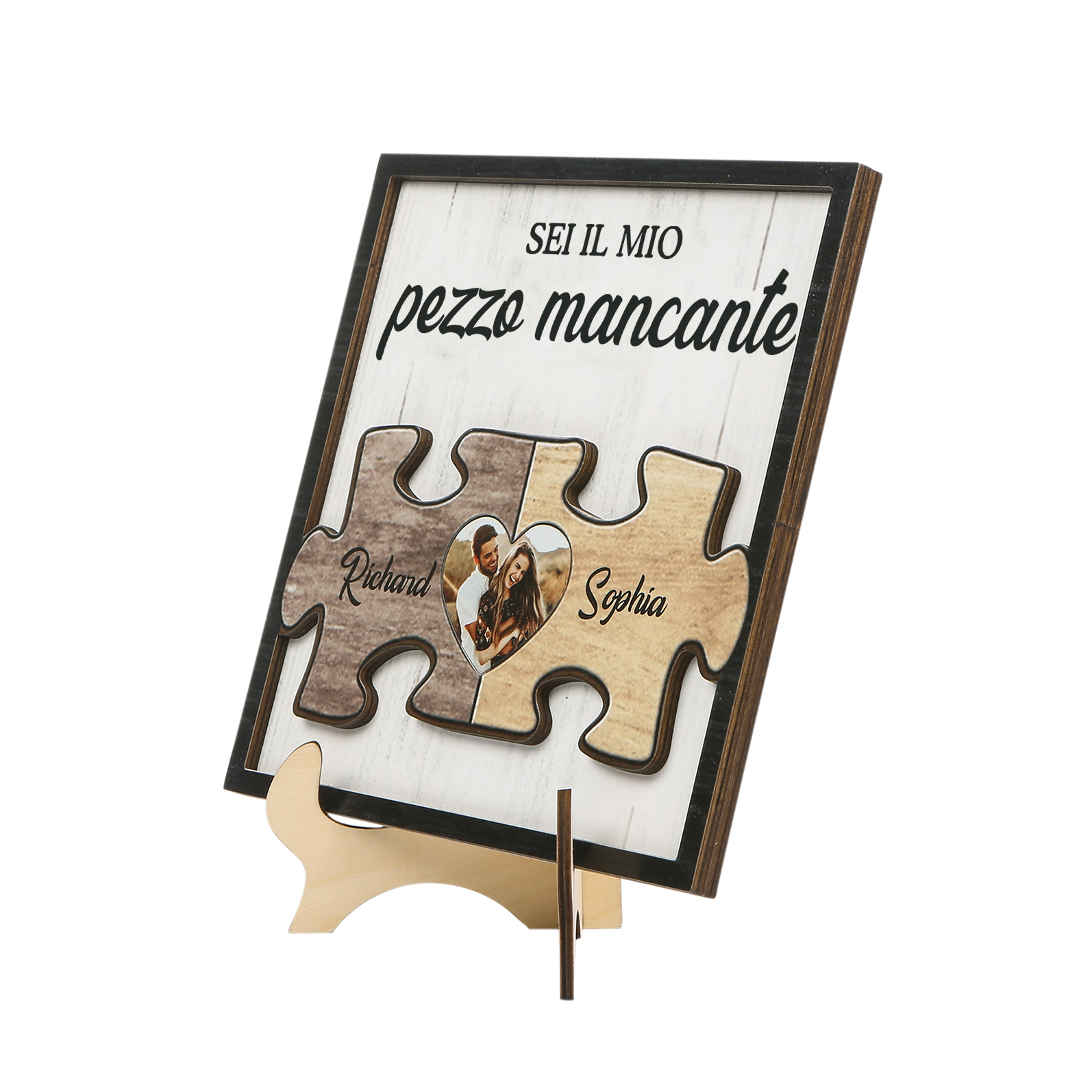 Ornamenti in Legno Personalizzato a Forma di Puzzle con Foto e 2 Nomi - Design a Cuore - Regalo per San Valentino e Coppie | Jessmade
