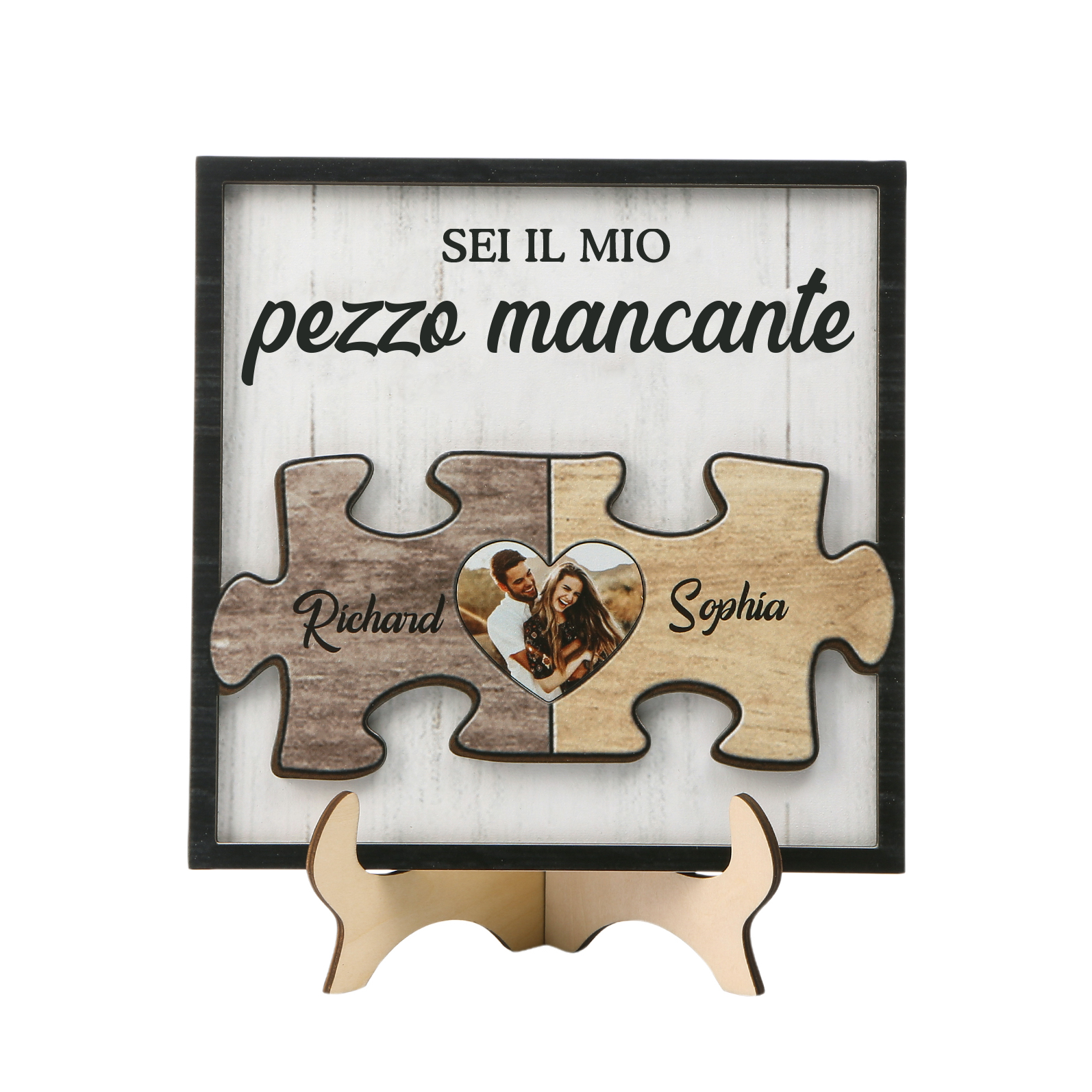Ornamenti in Legno Personalizzato a Forma di Puzzle con Foto e 2 Nomi - Design a Cuore - Regalo per San Valentino e Coppie | Jessmade