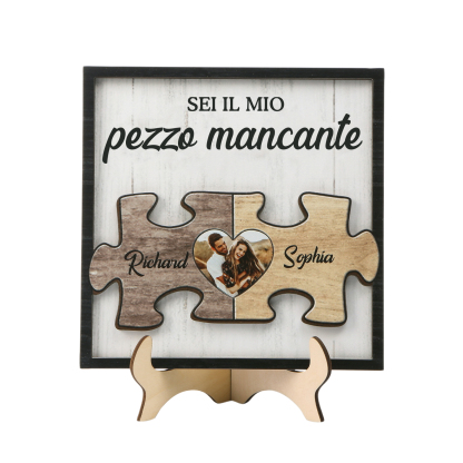 Ornamenti in Legno Personalizzato a Forma di Puzzle con Foto e 2 Nomi - Design a Cuore - Regalo per San Valentino e Coppie | Jessmade