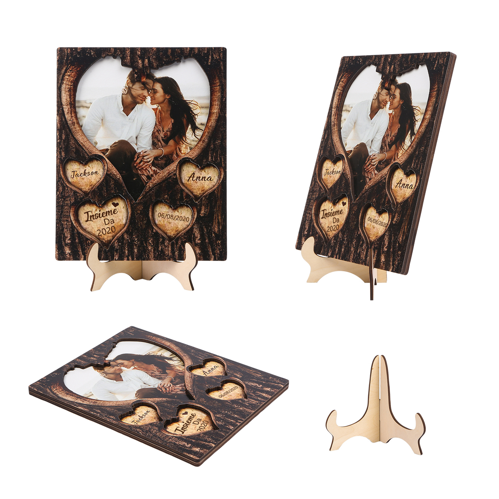 Ornamenti in Legno a Forma di Cuore Personalizzata con Foto, Nomi e Data - Regalo Romantico per San Valentino per Lui o Lei | Jessmade