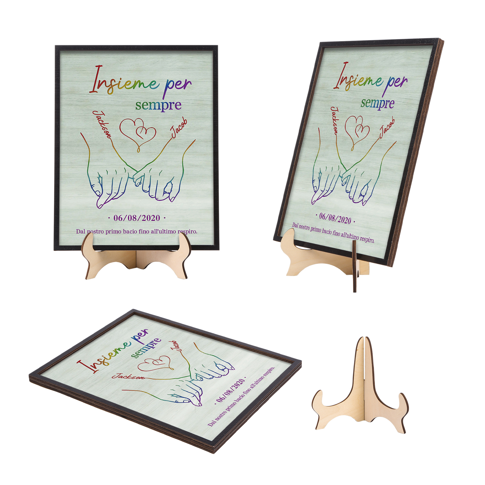 Ornamenti in Legno Personalizzata con Nomi, Testo, Foto e Data, Design Mani che Si Tengono - Regalo Perfetto per Lui o Lei | Jessmade