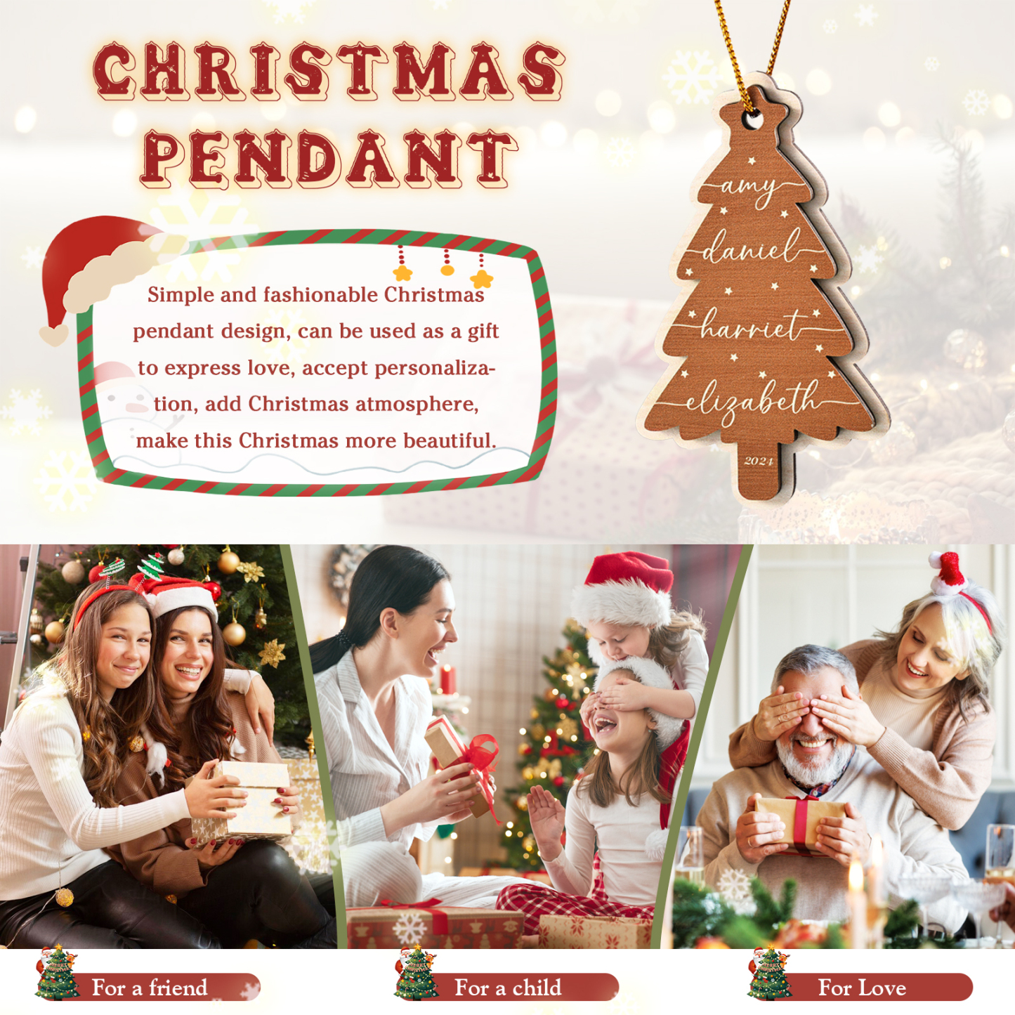 Decorazione Natalizia in Legno Personalizzata con 1-6 Nomi - Regalo di Natale per la Famiglia | Jessemade