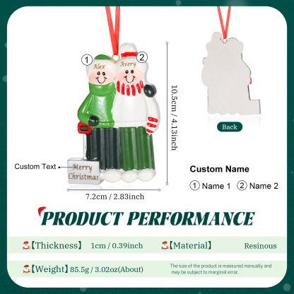 Personalised Family Christmas Ornament – Custom Resin Snow Shoveling Scene with 2 Names & 1 Text Christmas Gift | Jessemade