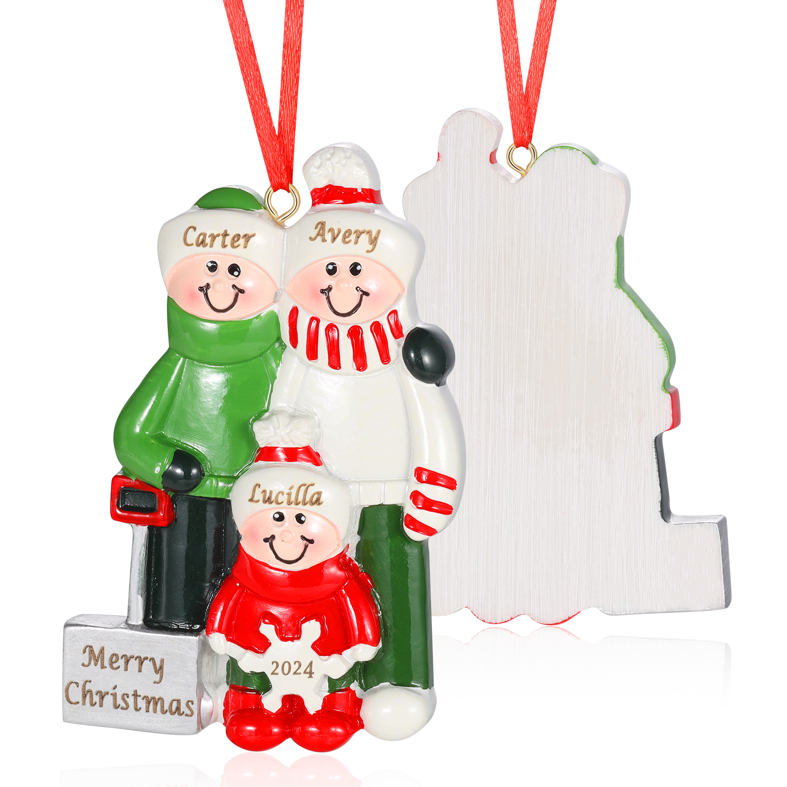 Personalised Family Christmas Ornament – Custom Resin Snow Shoveling Scene with 3 Names & 1 Text Christmas Gift | Jessemade