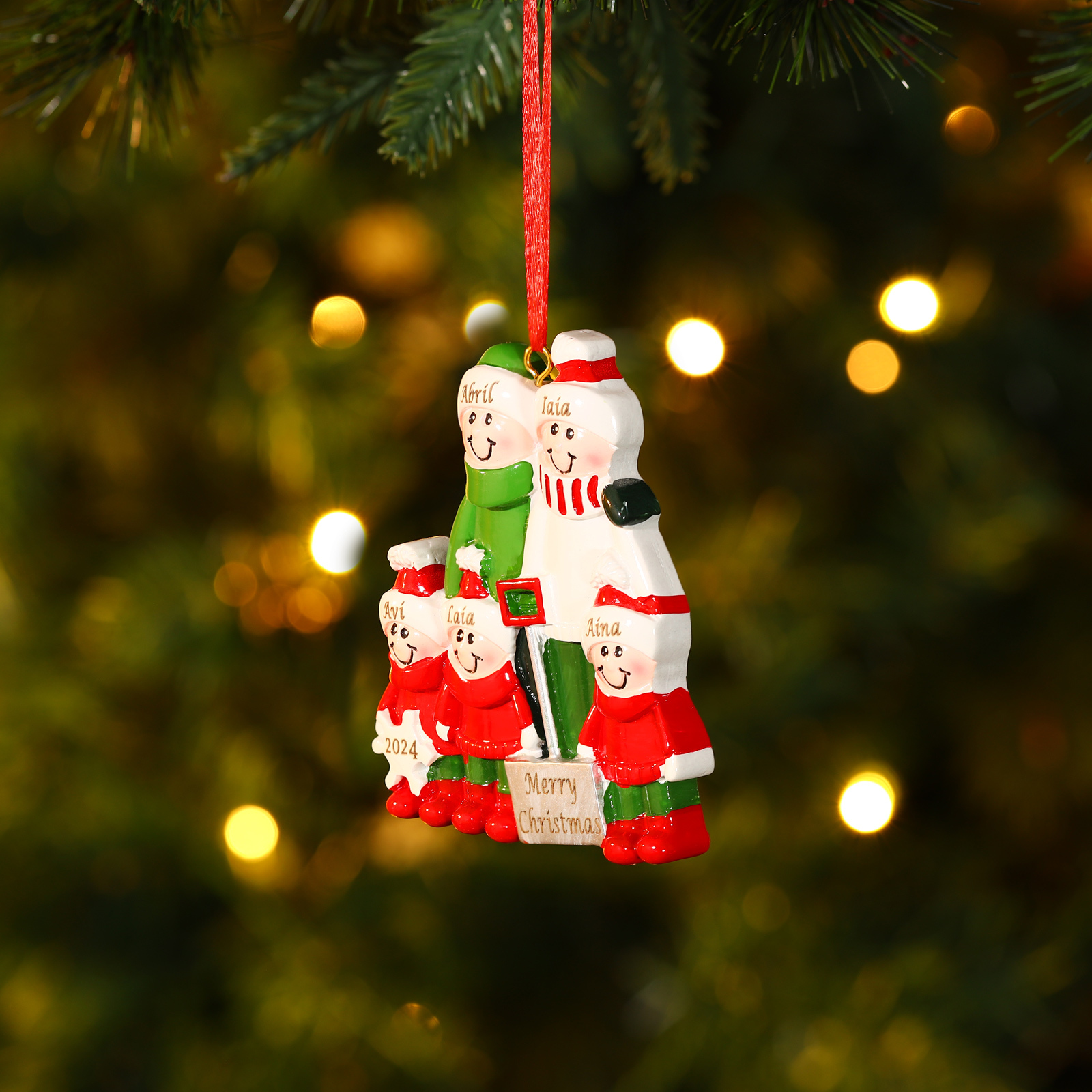 Personalised Family Christmas Ornament – Custom Resin Snow Shoveling Scene with 5 Names & 1 Text Christmas Gift | Jessemade