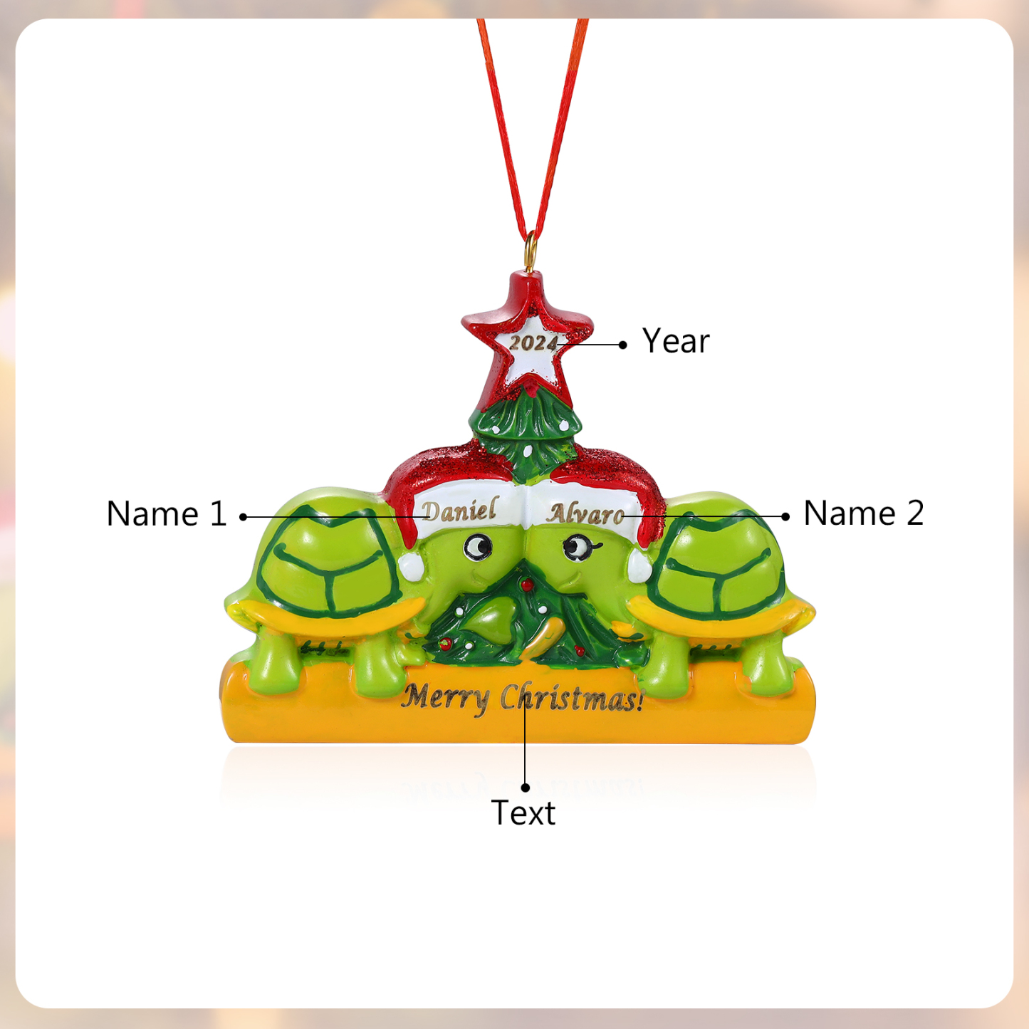 Ornamento Natalizio Personalizzato in Resina con Tartarughe - 2 Nomi, Anno e Testo Regalo di Natale per Famiglia | Jessemade