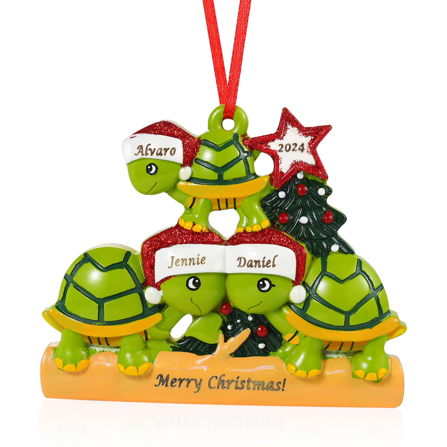 Ornamento Natalizio Personalizzato in Resina con Tartarughe - 3 Nomi, Anno e Testo Regalo di Natale per Famiglia | Jessemade