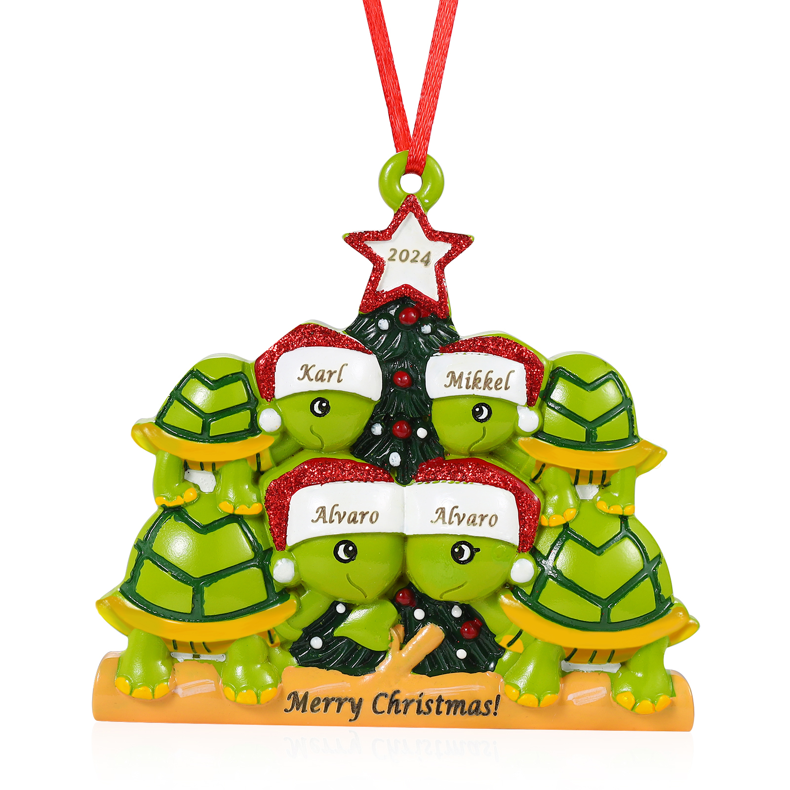 Ornamento Natalizio Personalizzato in Resina con Tartarughe - 4 Nomi, Anno e Testo Regalo di Natale per Famiglia | Jessemade