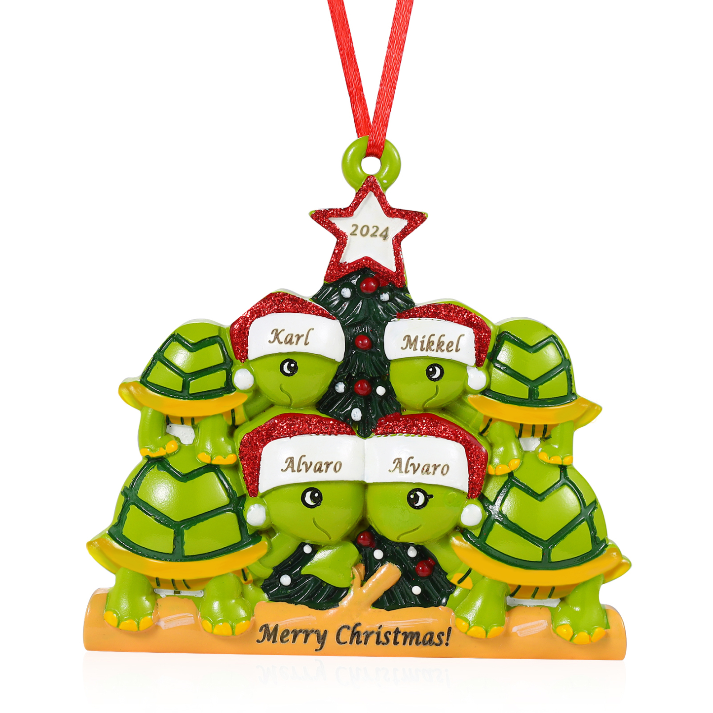 Ornamento Natalizio Personalizzato in Resina con Tartarughe - 4 Nomi, Anno e Testo Regalo di Natale per Famiglia | Jessemade