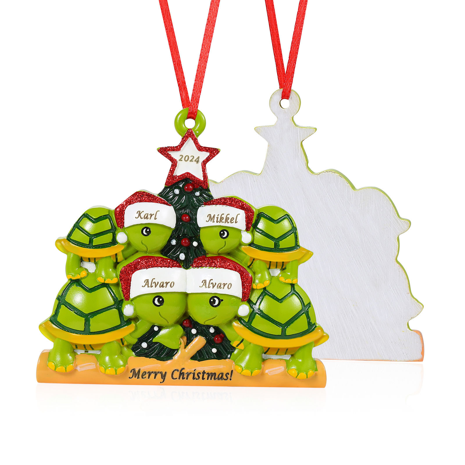 Ornamento Natalizio Personalizzato in Resina con Tartarughe - 4 Nomi, Anno e Testo Regalo di Natale per Famiglia | Jessemade