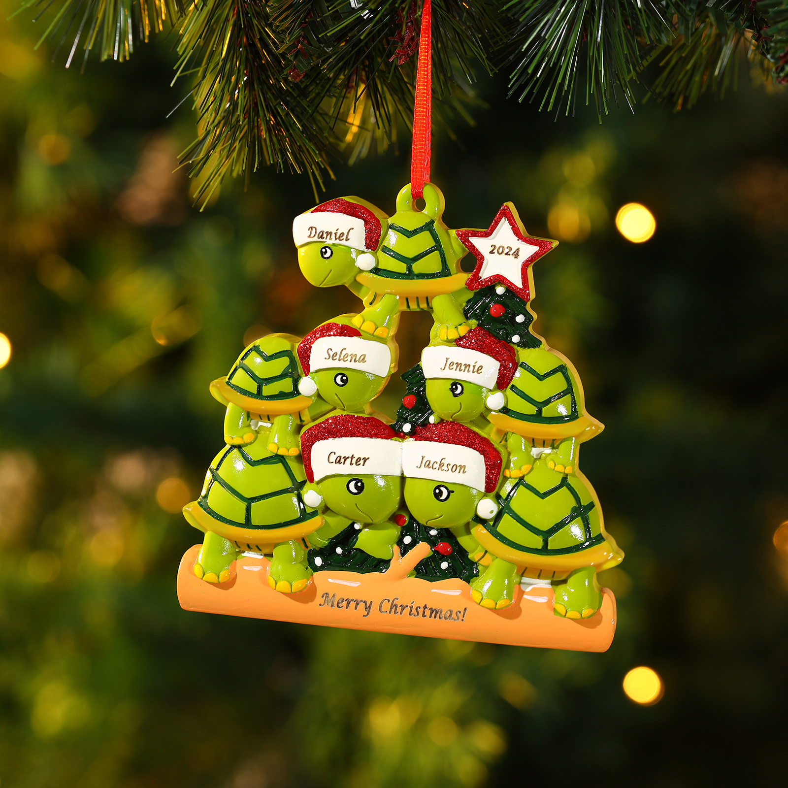 [Copy]Ornamento Natalizio Personalizzato in Resina con Tartarughe - 5 Nomi, Anno e Testo Regalo di Natale per Famiglia | Jessemade