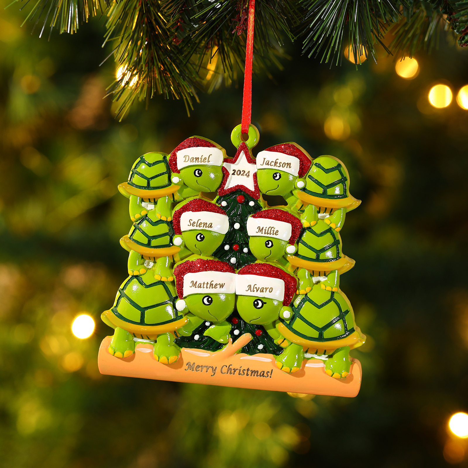 Ornamento Natalizio Personalizzato in Resina con Tartarughe - 6 Nomi,