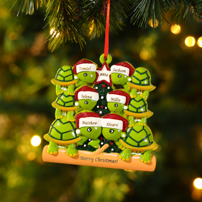 Ornamento Natalizio Personalizzato in Resina con Tartarughe - 6 Nomi,