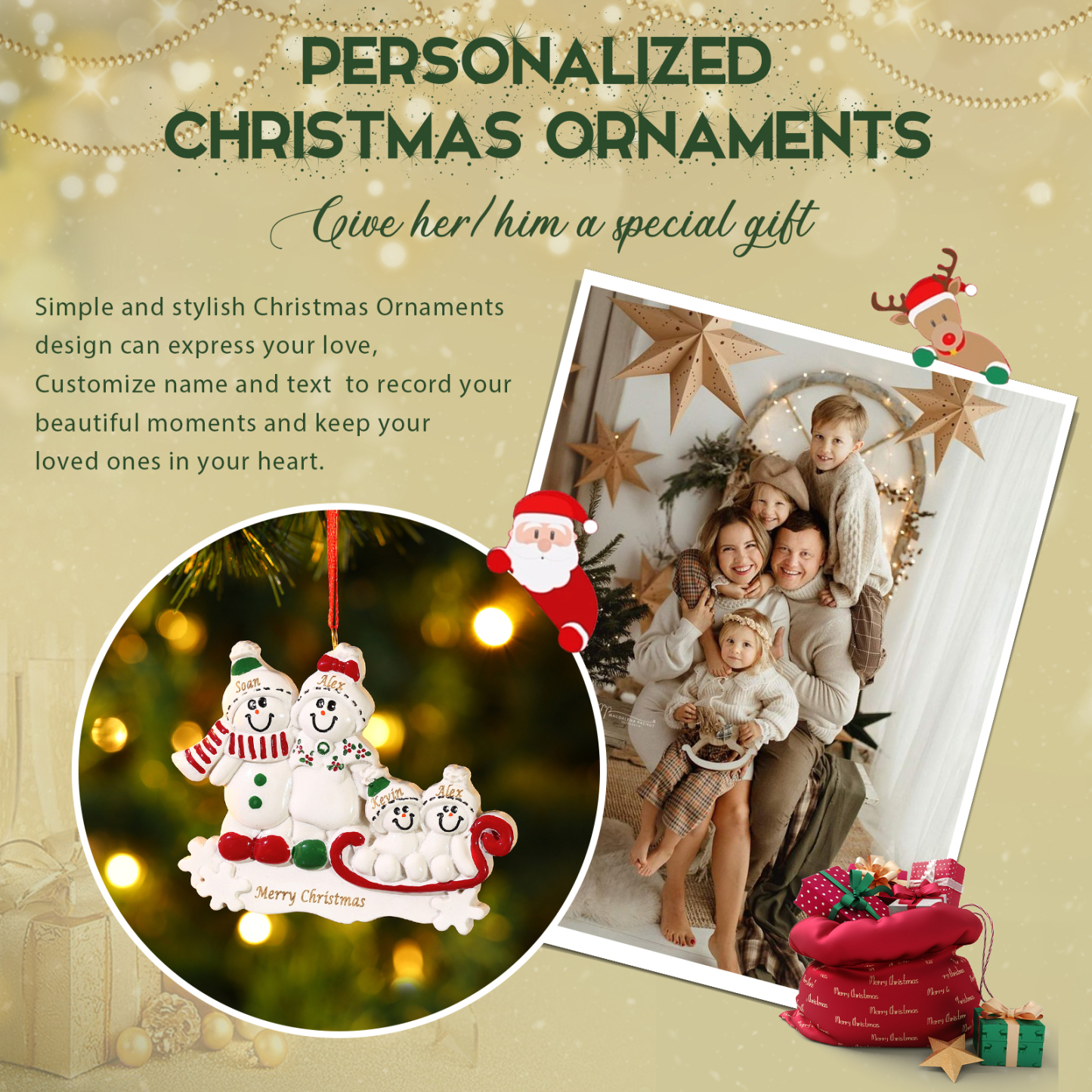 Ornamenti Natalizia Personalizzata con 2-5 Nomi e 1 Testo – Regalo di Natale per Famiglia | Jessemade