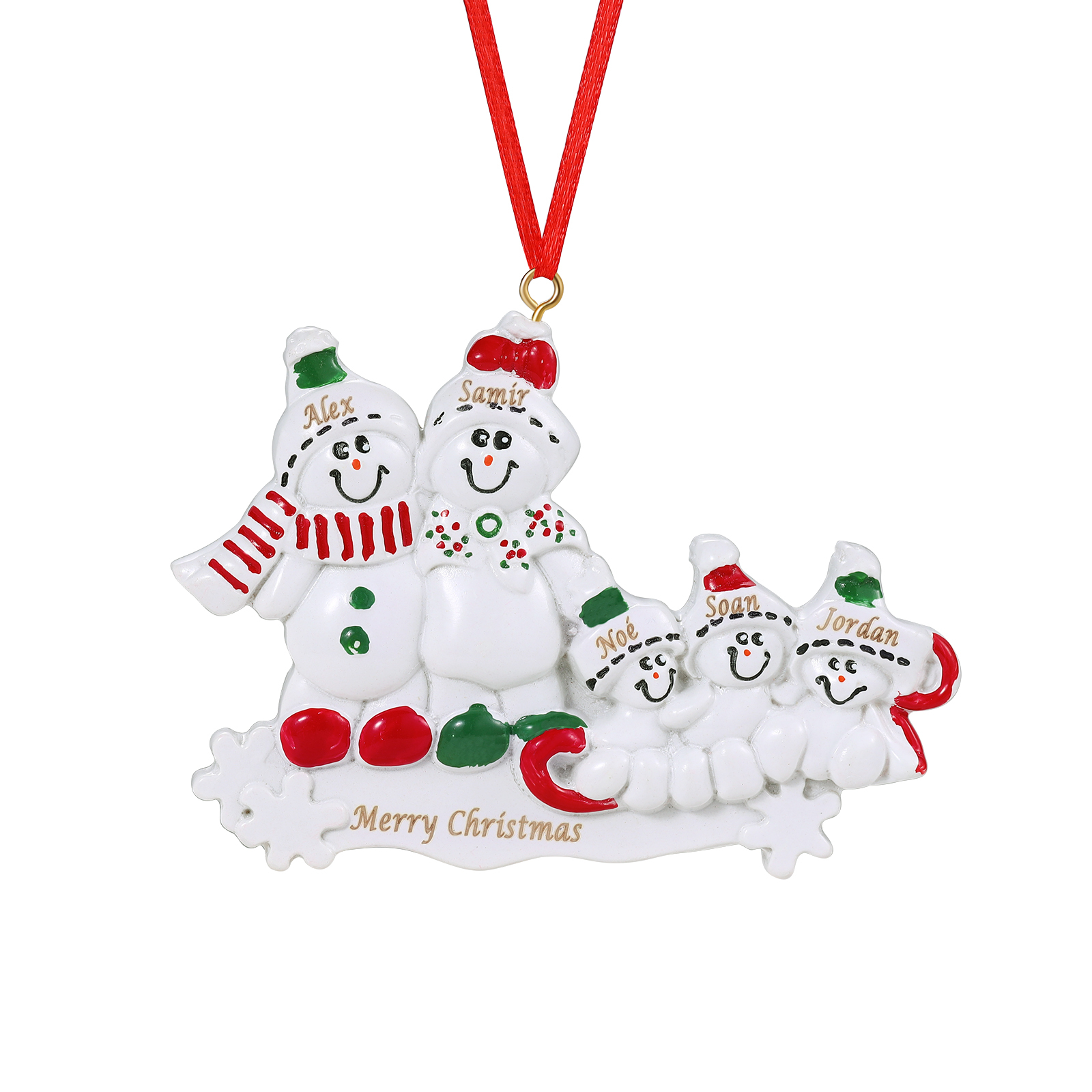 Personalised Resin Snowman Family Christmas Ornament – Custom 5 Names & 1 Text Christmas Gift for Family | Jessemade