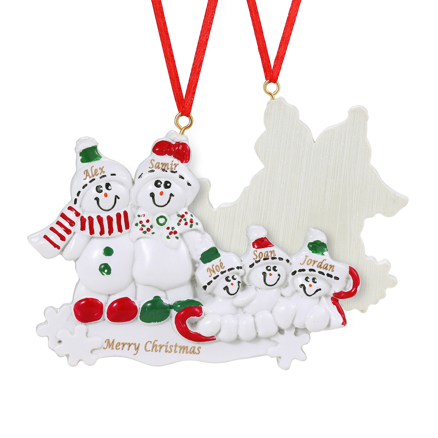 Personalised Resin Snowman Family Christmas Ornament – Custom 5 Names & 1 Text Christmas Gift for Family | Jessemade