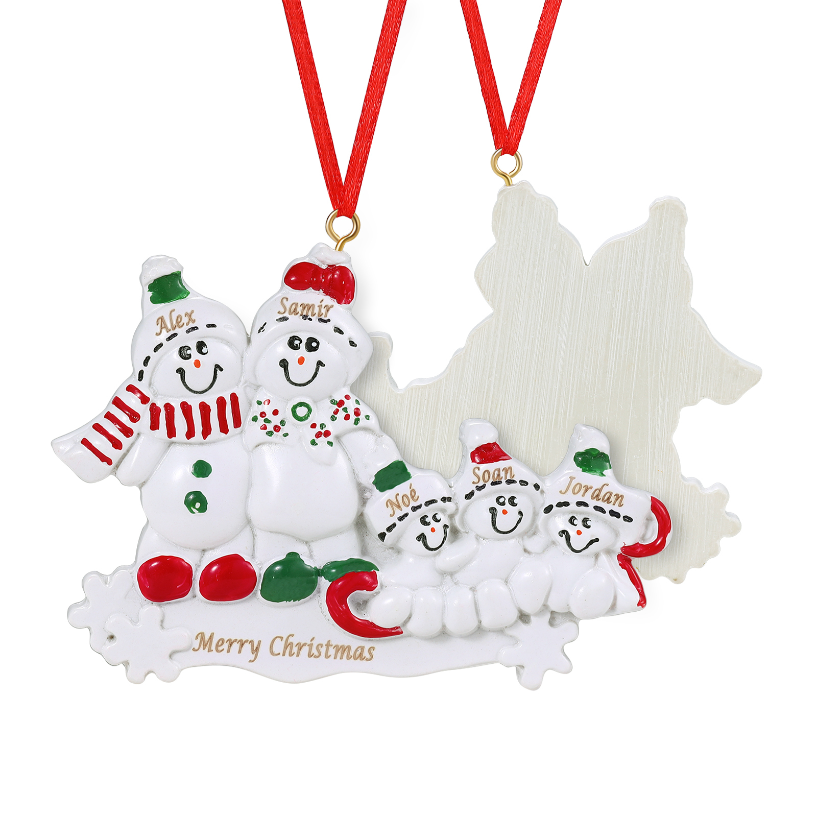 Personalised Resin Snowman Family Christmas Ornament – Custom 5 Names & 1 Text Christmas Gift for Family | Jessemade