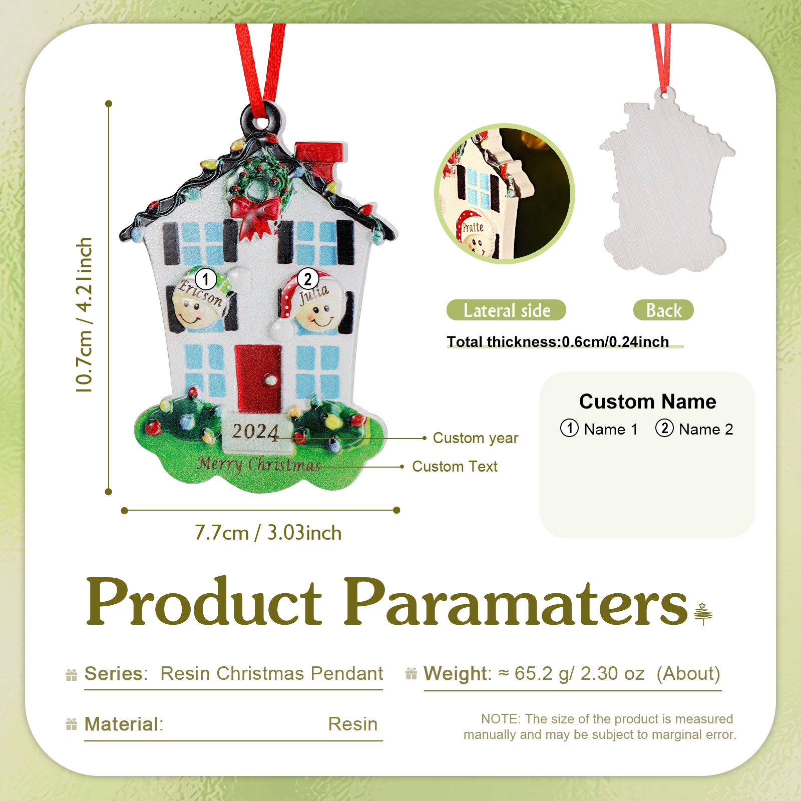 Decorazione Natalizia in Resina Personalizzata - 2 Nomi, 1 Testo & Anno - Casetta di Natale & Personaggi Regalo di Natale per Famiglia | Jessemade