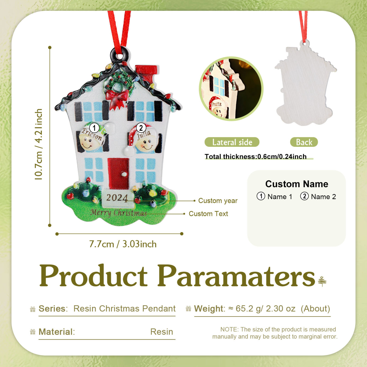 Decorazione Natalizia in Resina Personalizzata - 2 Nomi, 1 Testo & Anno - Casetta di Natale & Personaggi Regalo di Natale per Famiglia | Jessemade