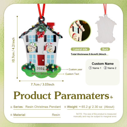 Decorazione Natalizia in Resina Personalizzata - 2 Nomi, 1 Testo & Anno - Casetta di Natale & Personaggi Regalo di Natale per Famiglia | Jessemade