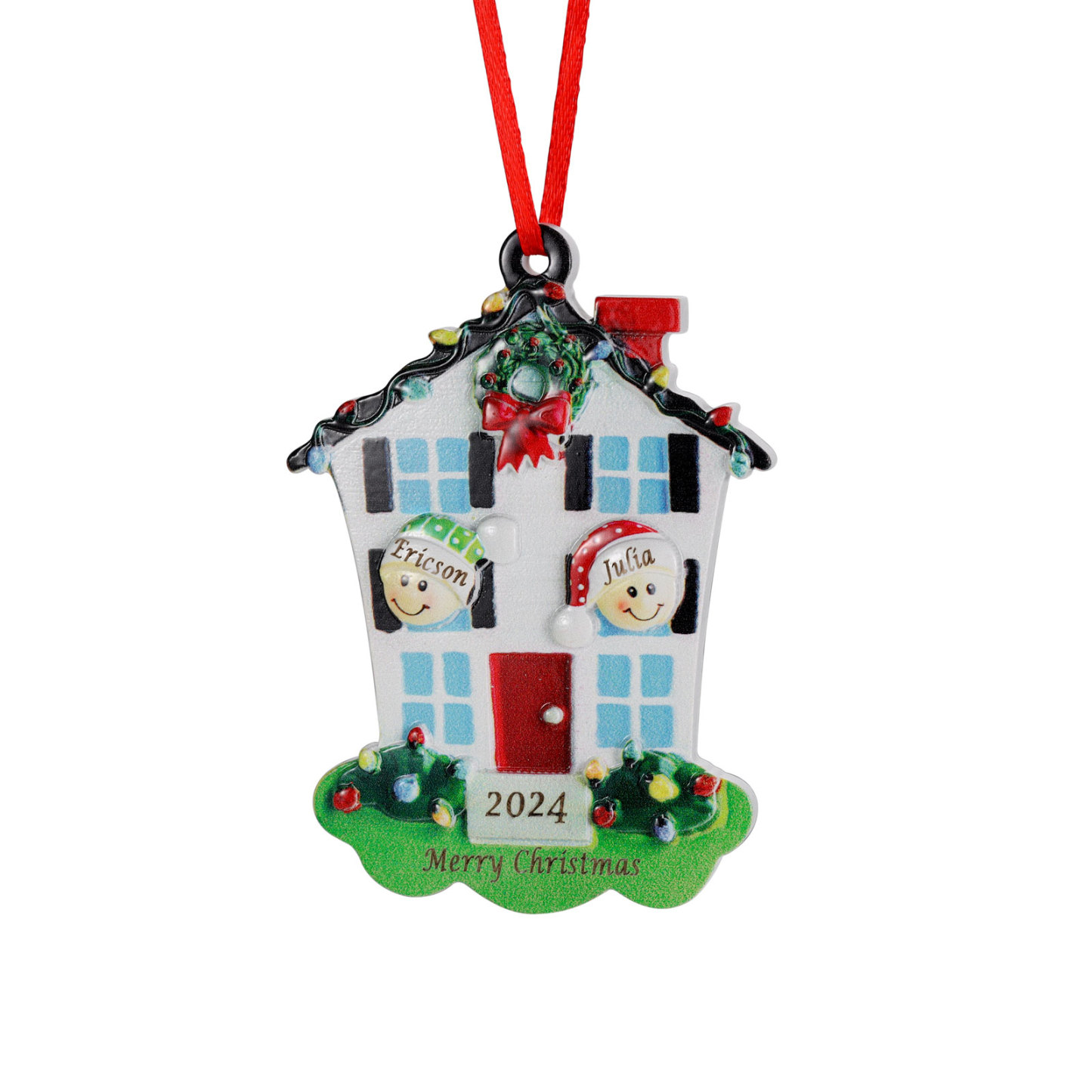 Decorazione Natalizia in Resina Personalizzata - 2 Nomi, 1 Testo & Anno - Casetta di Natale & Personaggi Regalo di Natale per Famiglia | Jessemade