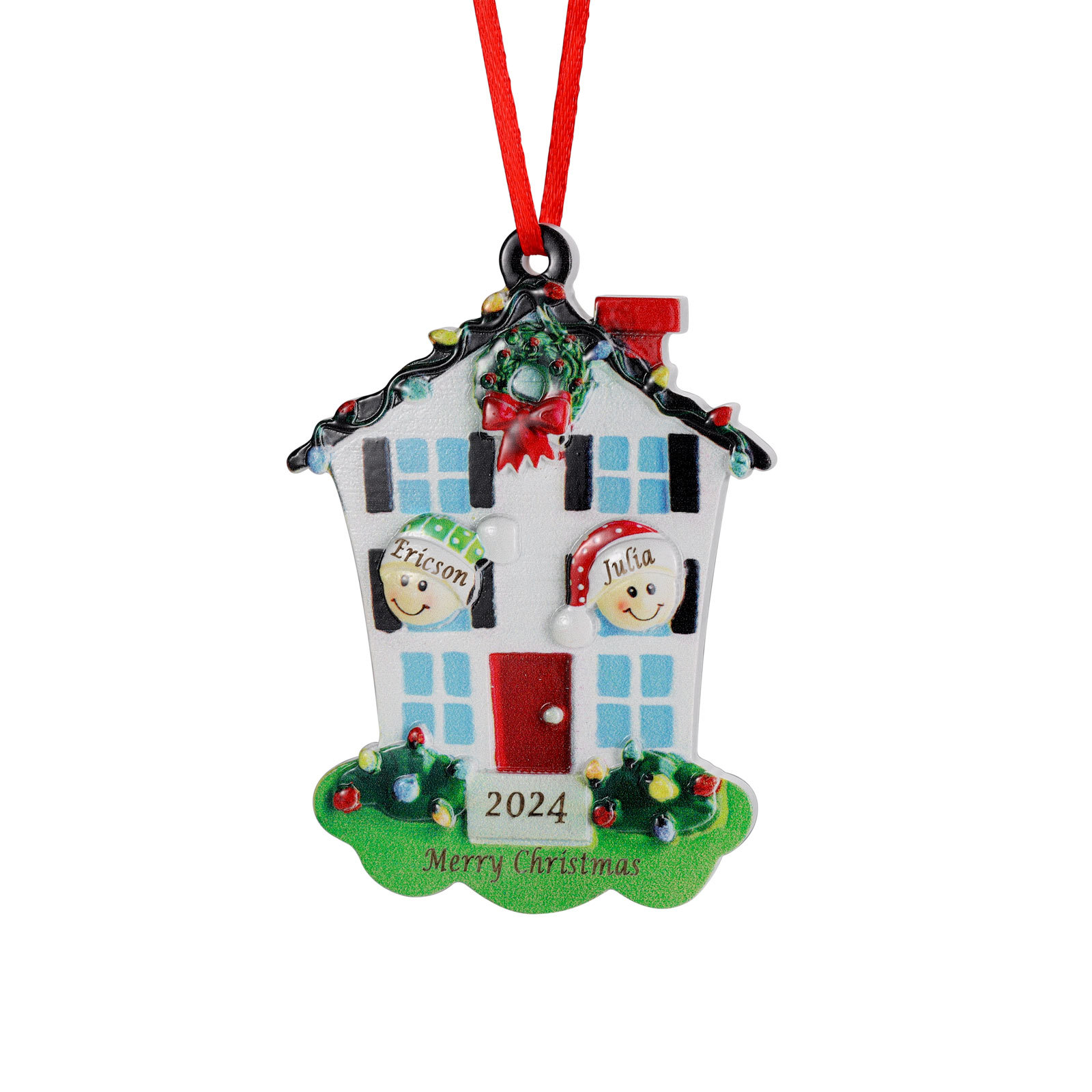 Decorazione Natalizia in Resina Personalizzata - 2 Nomi, 1 Testo & Anno - Casetta di Natale & Personaggi Regalo di Natale per Famiglia | Jessemade