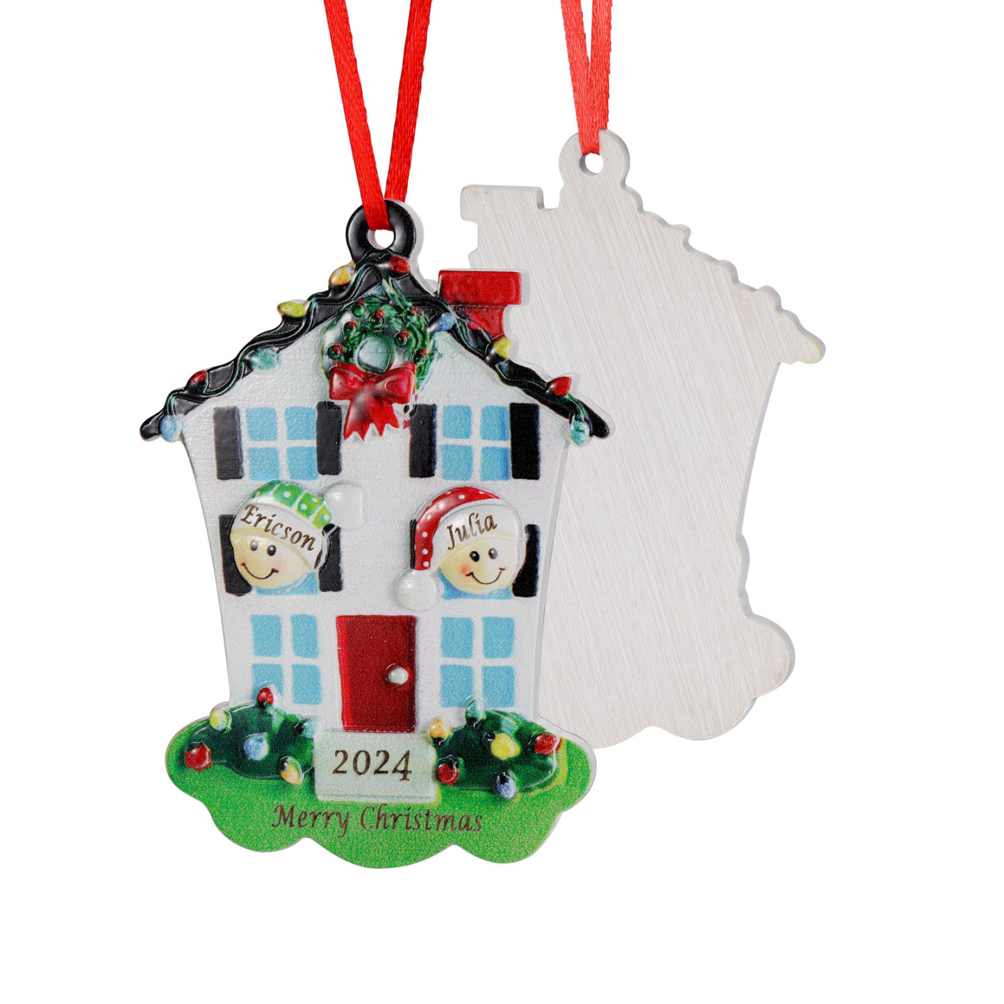 Decorazione Natalizia in Resina Personalizzata - 2 Nomi, 1 Testo & Anno - Casetta di Natale & Personaggi Regalo di Natale per Famiglia | Jessemade