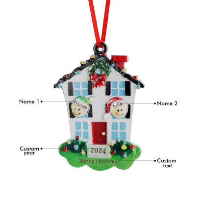 Decorazione Natalizia in Resina Personalizzata - 2 Nomi, 1 Testo & Anno - Casetta di Natale & Personaggi Regalo di Natale per Famiglia | Jessemade