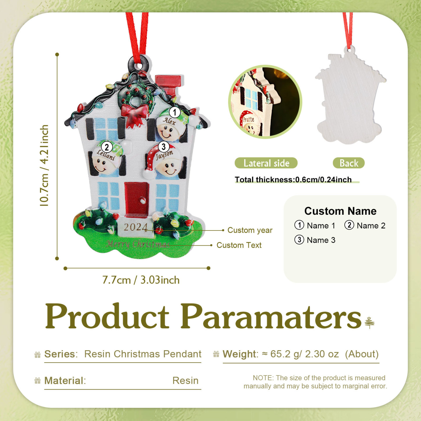 Decorazione Natalizia in Resina Personalizzata - 3 Nomi, 1 Testo & Anno - Casetta di Natale & Personaggi Regalo di Natale per Famiglia | Jessemade