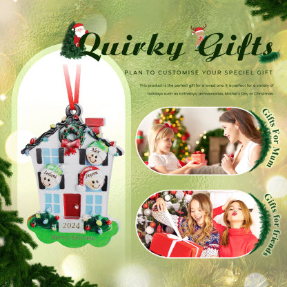 Decorazione Natalizia in Resina Personalizzata - 3 Nomi, 1 Testo & Anno - Casetta di Natale & Personaggi Regalo di Natale per Famiglia | Jessemade