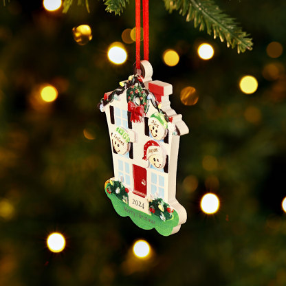 Decorazione Natalizia in Resina Personalizzata - 3 Nomi, 1 Testo & Anno - Casetta di Natale & Personaggi Regalo di Natale per Famiglia | Jessemade