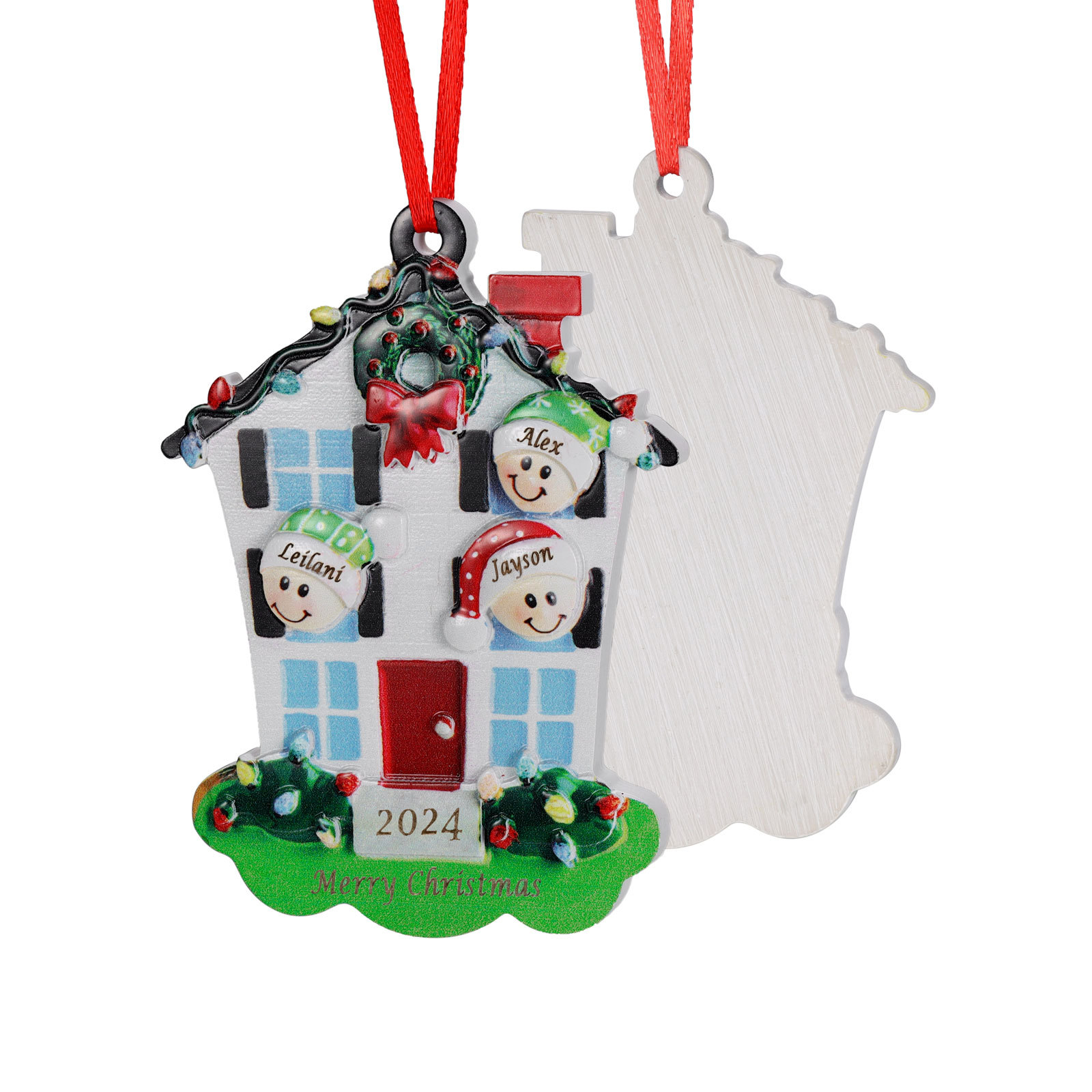 Decorazione Natalizia in Resina Personalizzata - 3 Nomi, 1 Testo & Anno - Casetta di Natale & Personaggi Regalo di Natale per Famiglia | Jessemade