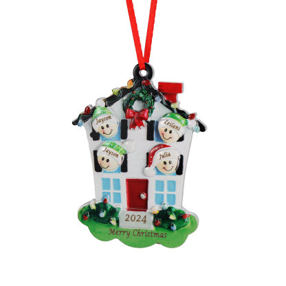 Decorazione Natalizia in Resina Personalizzata - 4 Nomi, 1 Testo & Anno - Casetta di Natale & Personaggi Regalo di Natale per Famiglia | Jessemade