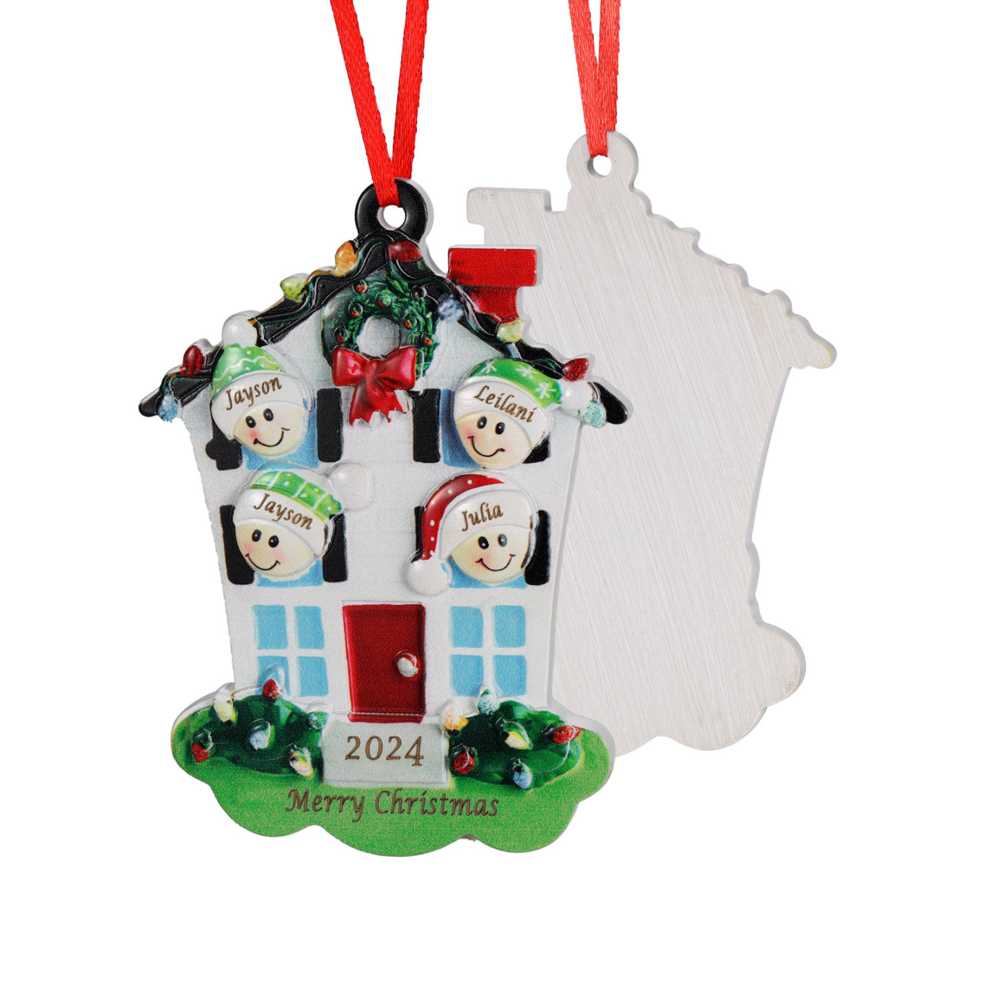 Decorazione Natalizia in Resina Personalizzata - 4 Nomi, 1 Testo & Anno - Casetta di Natale & Personaggi Regalo di Natale per Famiglia | Jessemade