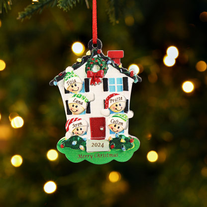 Decorazione Natalizia in Resina Personalizzata - 5 Nomi, 1 Testo & Anno - Casetta di Natale & Personaggi Regalo di Natale per Famiglia | Jessemade