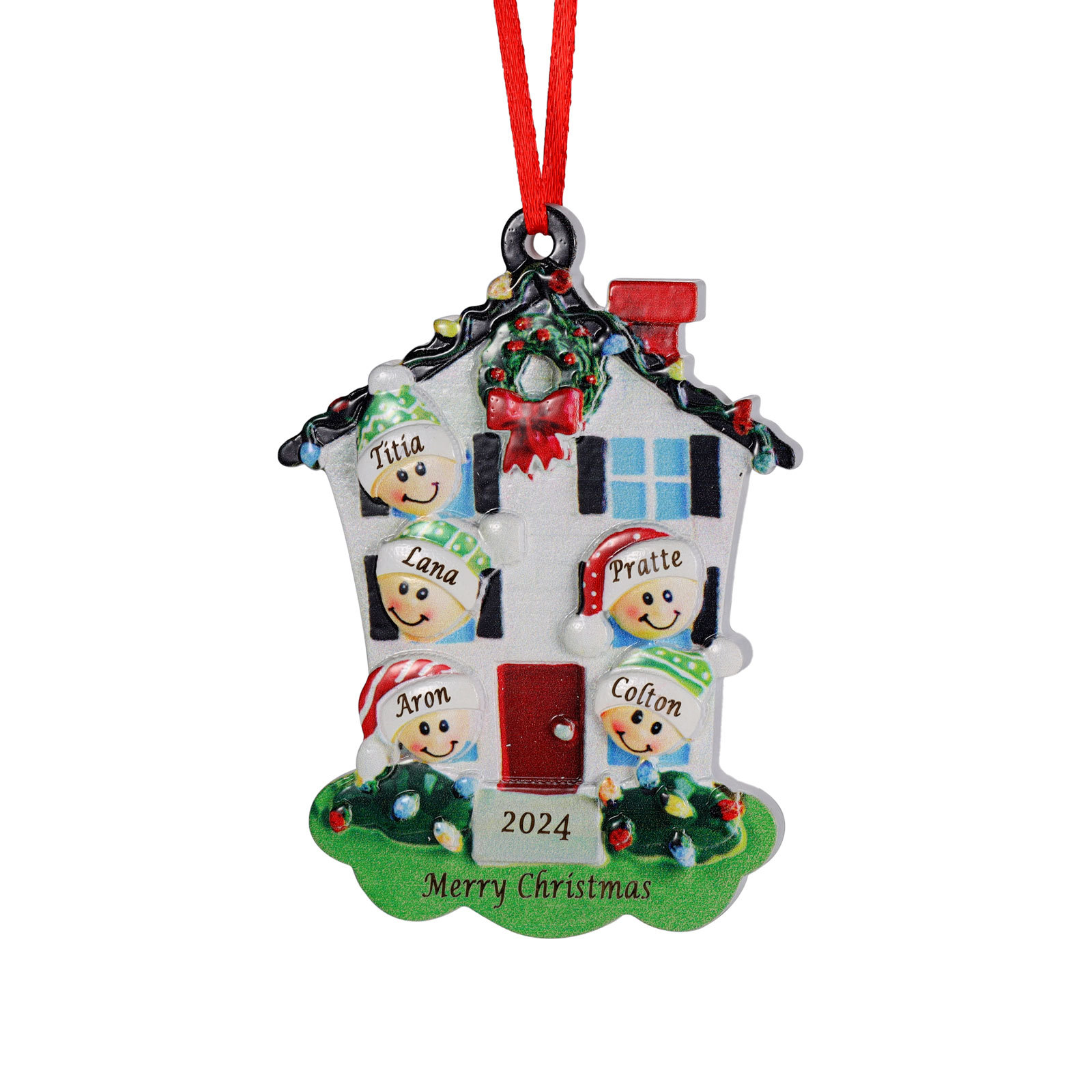 Decorazione Natalizia in Resina Personalizzata - 5 Nomi, 1 Testo & Anno - Casetta di Natale & Personaggi Regalo di Natale per Famiglia | Jessemade