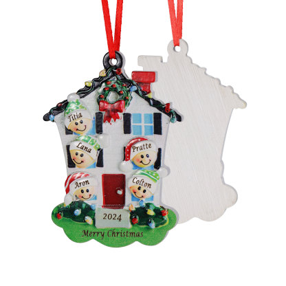 Decorazione Natalizia in Resina Personalizzata - 5 Nomi, 1 Testo & Anno - Casetta di Natale & Personaggi Regalo di Natale per Famiglia | Jessemade