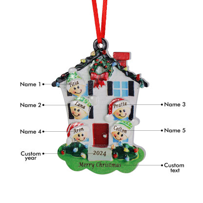 Decorazione Natalizia in Resina Personalizzata - 5 Nomi, 1 Testo & Anno - Casetta di Natale & Personaggi Regalo di Natale per Famiglia | Jessemade