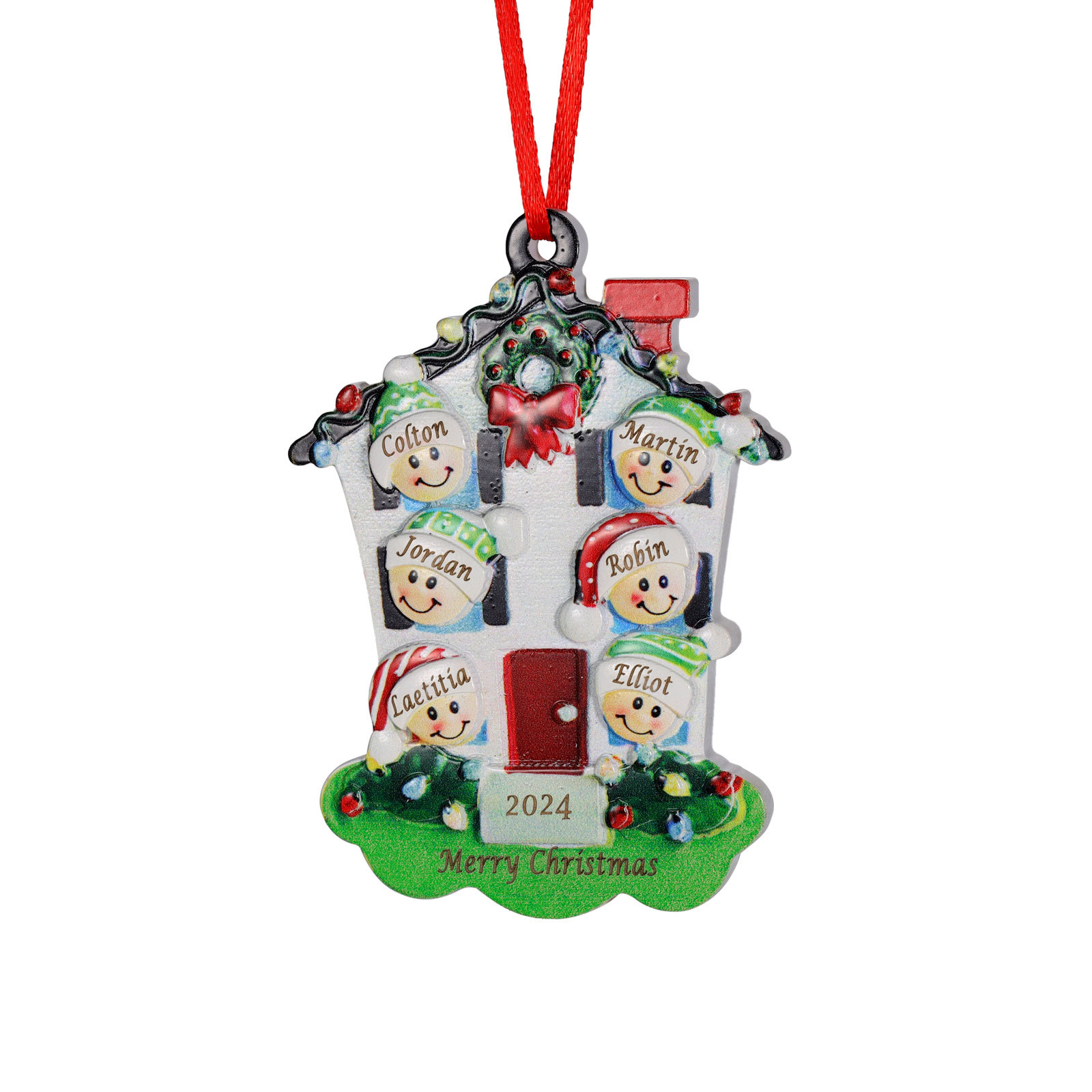 Decorazione Natalizia in Resina Personalizzata - 6 Nomi, 1 Testo & Anno - Casetta di Natale & Personaggi Regalo di Natale per Famiglia | Jessemade