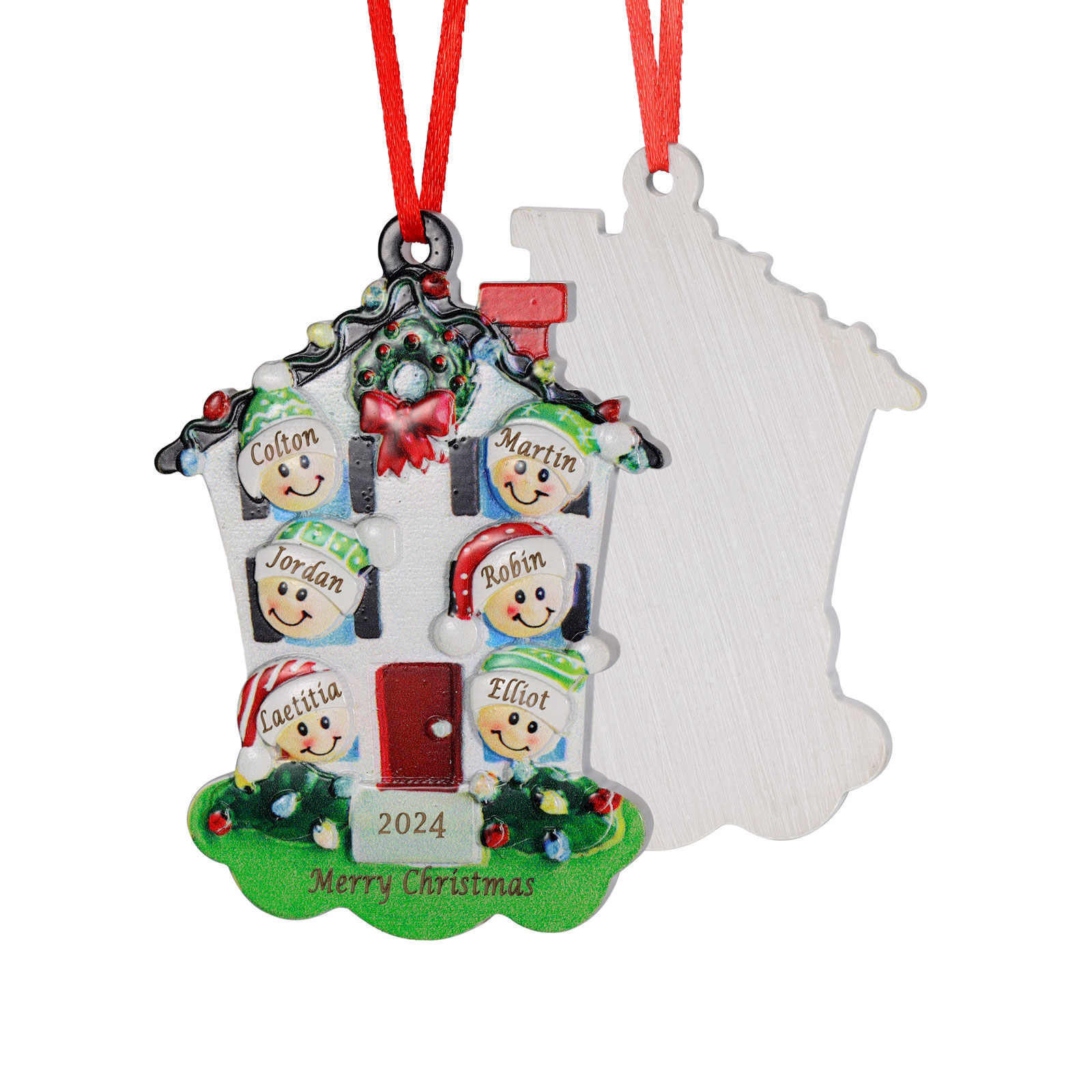 Decorazione Natalizia in Resina Personalizzata - 6 Nomi, 1 Testo & Anno - Casetta di Natale & Personaggi Regalo di Natale per Famiglia | Jessemade