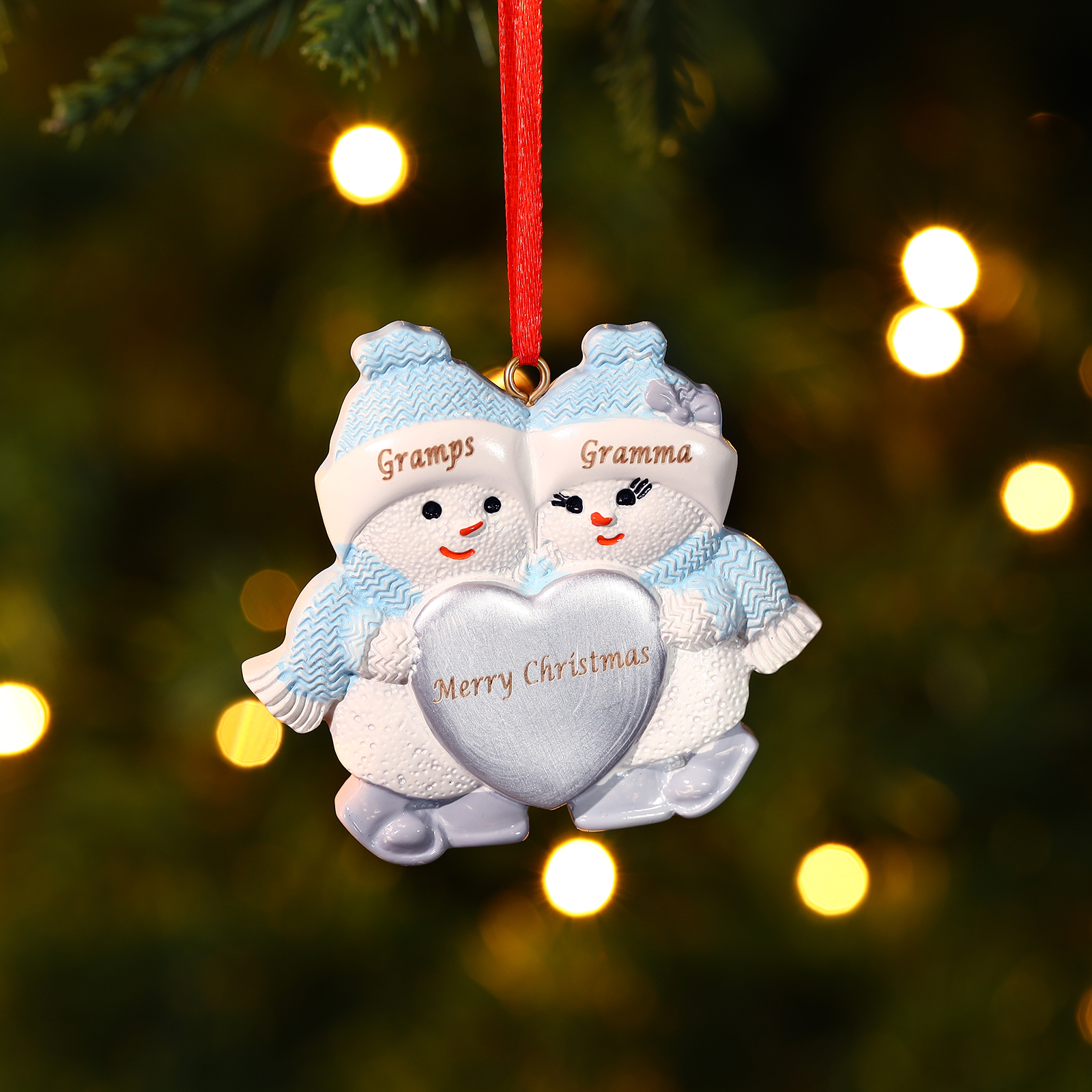 Decorazione Natalizia Personalizzato in Resina a Forma di Pupazzo di Neve - 2 Nomi e 1 Testo Personalizzati, Regalo di Natale per Famiglia | Jessemade